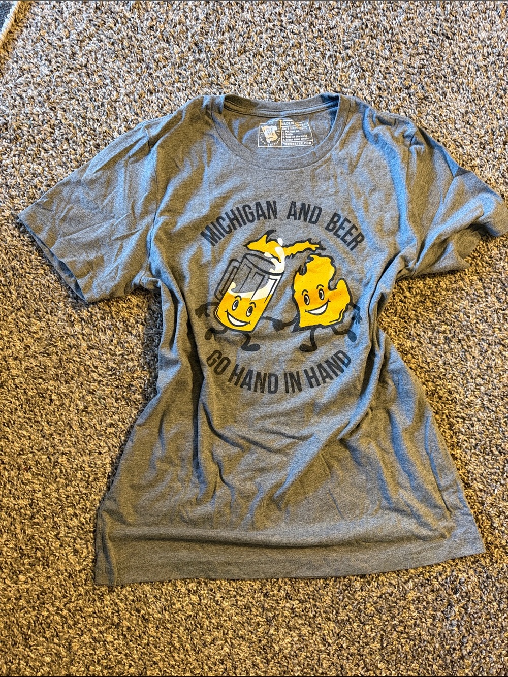 Michigan and Beer Graphic Tee - Gray & Yellow